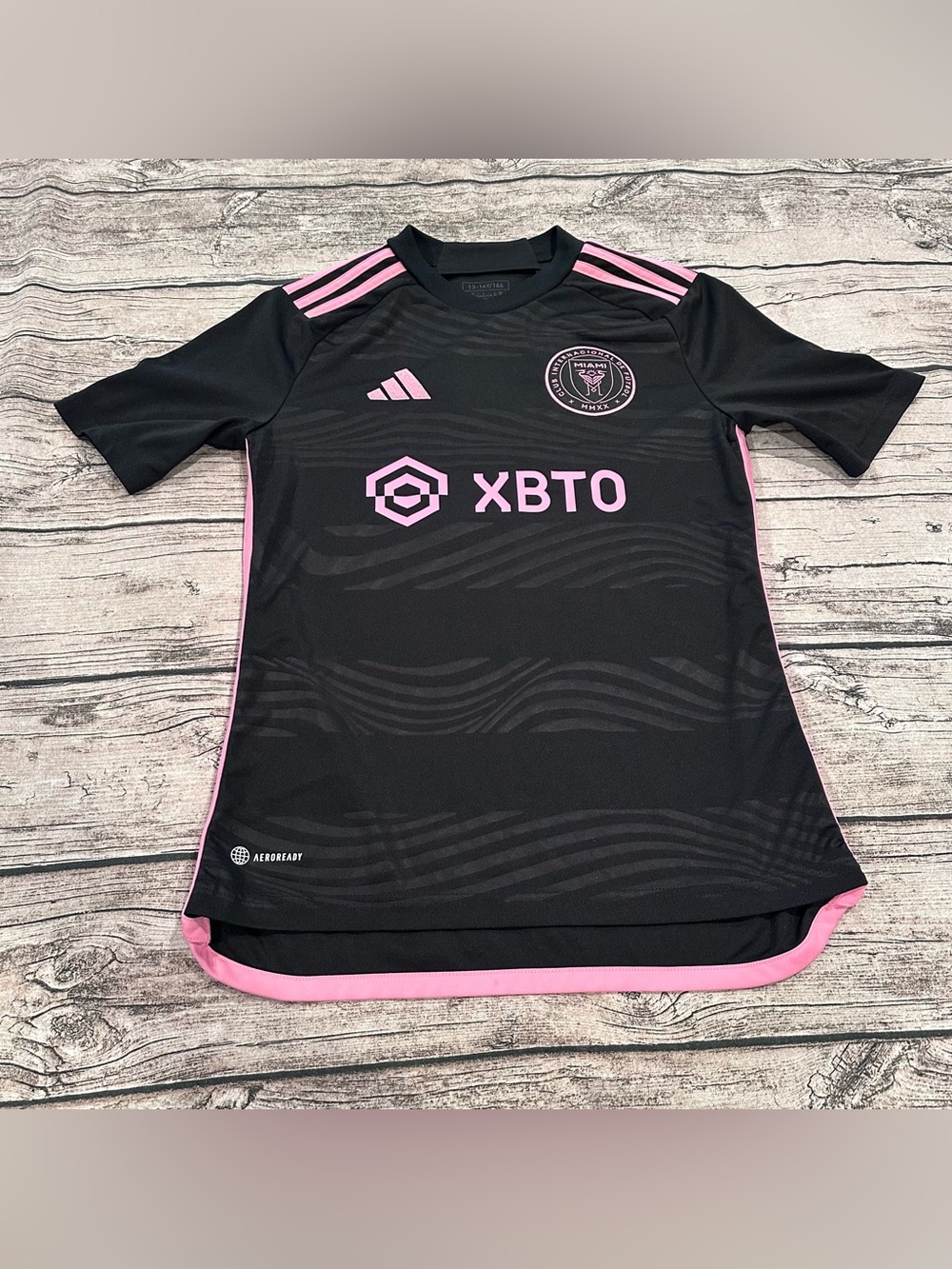 adidas Kids Black and Pink Miami Soccer Jersey #10 Messi Kids’ Size Large